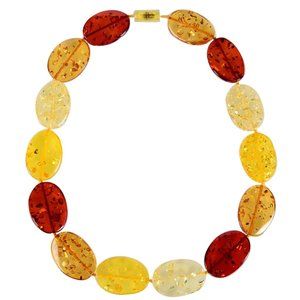 V3 Jewelry Multi Color Amber Disc-Shaped Statement Necklace-24"